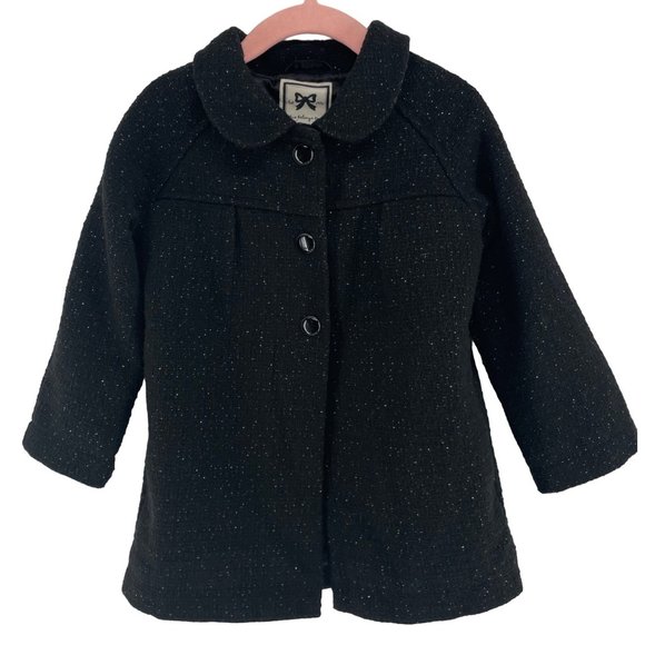 Gymboree Girl's Size 2 Toddler Black Tweed & Silver Sparkly Wool Blend Coat - Picture 1 of 5